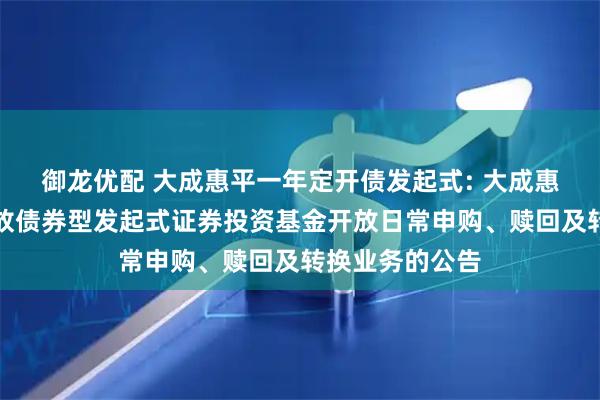 御龙优配 大成惠平一年定开债发起式: 大成惠平一年定期开放债券型发起式证券投资基金开放日常申购、赎回及转换业务的公告